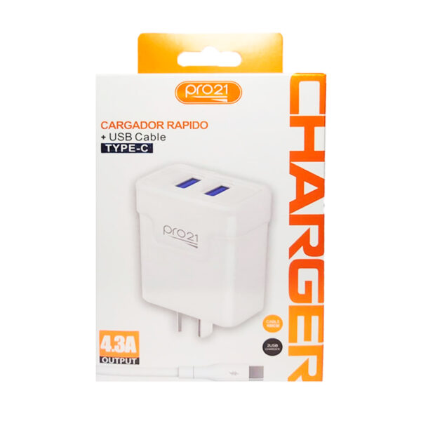 Cargador Celular Pro21 USB C Carga Rapida  + Cable USB